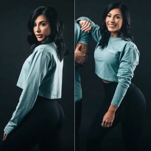 Alphalete Oversized Long Sleeve Crop Tee Teal Size Medium
